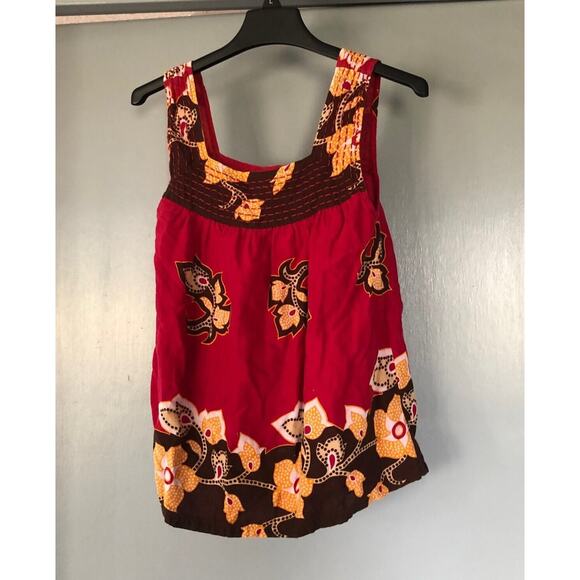 Vintage American Rag Red gold brown Women's Tank Top Size Small 100% cotton Boho - Picture 1 of 4